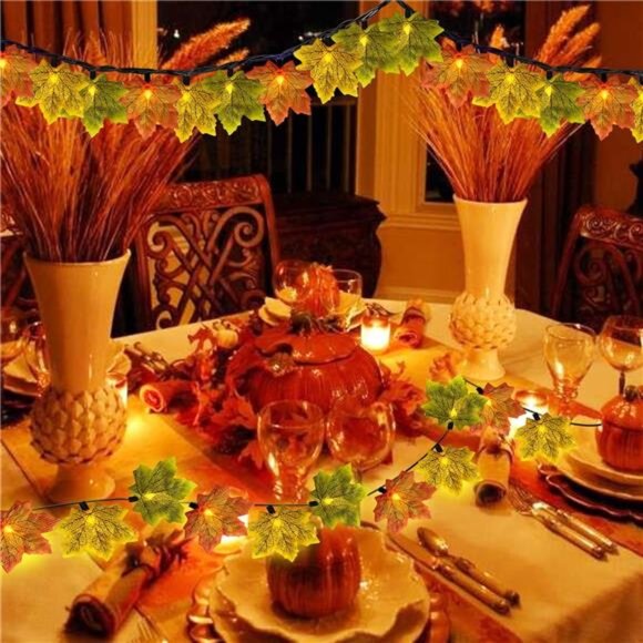 Fall Maple Leaf String Lights 13.6Ft LED Multicolor Thanksgiving Halloween Decor - Picture 4 of 7